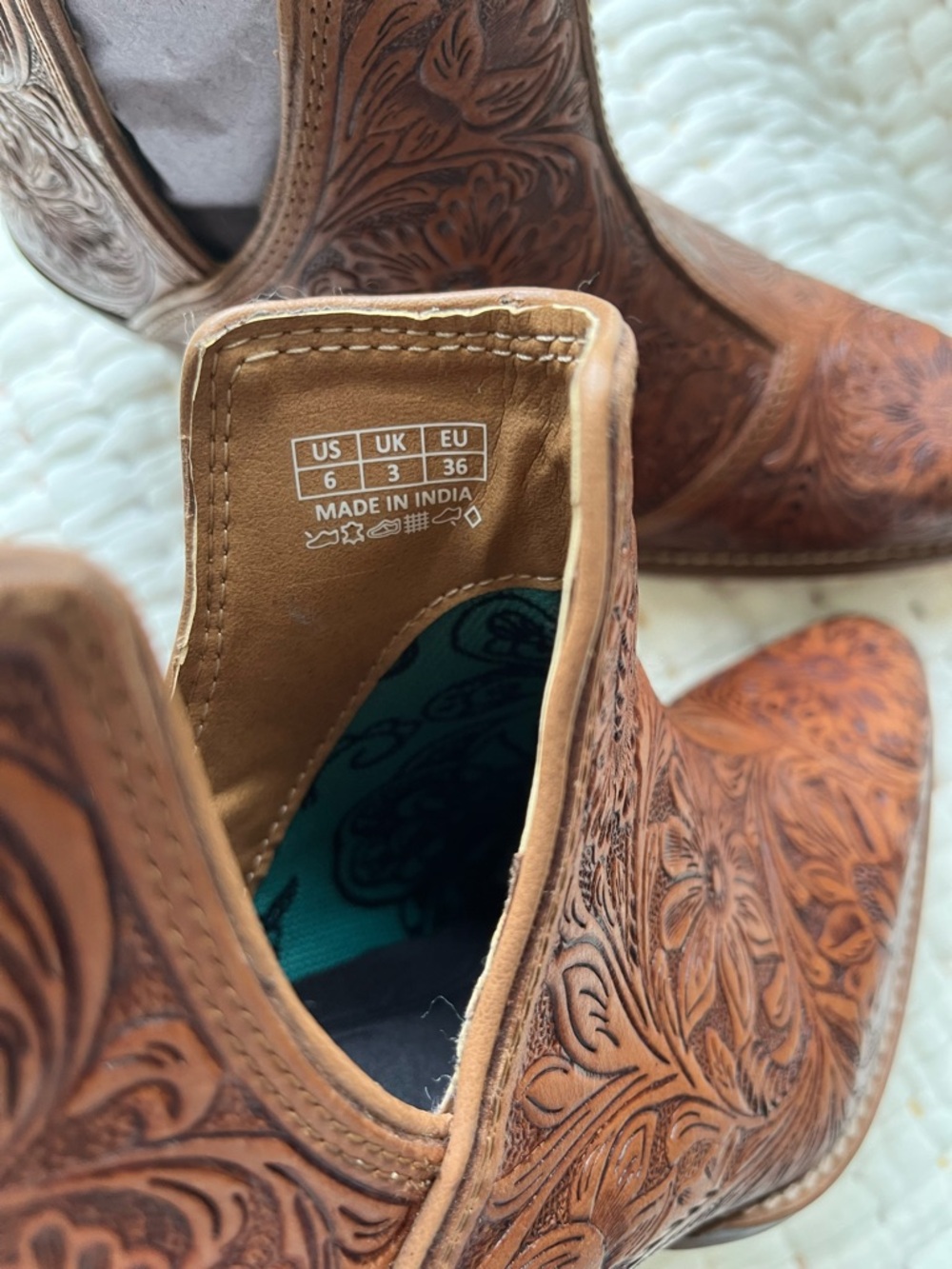 Myra Bag Brown Ankle Boots with Floral Design - Picture 3 of 6